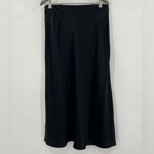 Quince Women's Black Silk Midi Skirt sz XS NWT Bias Cut Washable Elastic Waist